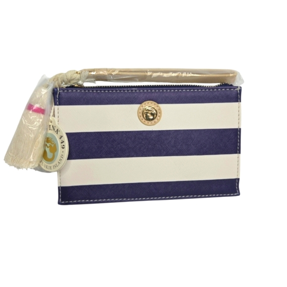 Spartina 449 Emmy Wristlet Navy Stripe NEW - Picture 1 of 6